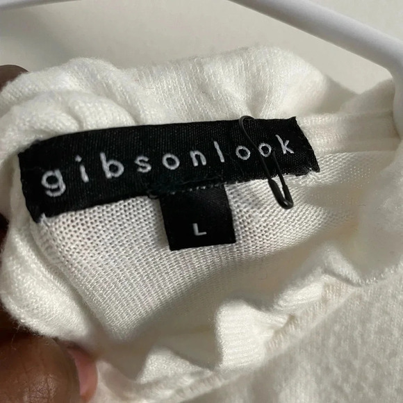 Gibson Look White Soft Ruffle Neck Long Sleeve Top L - Picture 3 of 6